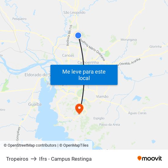 Tropeiros to Ifrs - Campus Restinga map