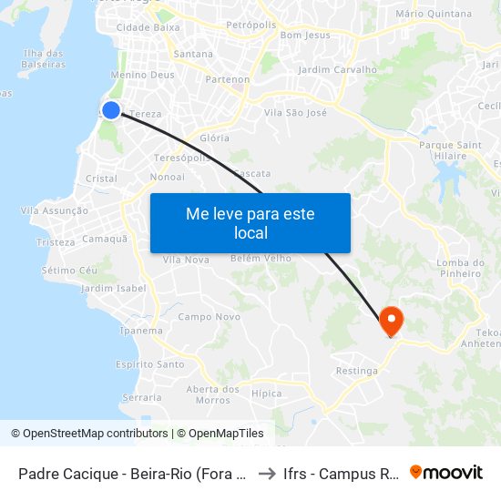 Padre Cacique - Beira-Rio (Fora Do Corredor) to Ifrs - Campus Restinga map
