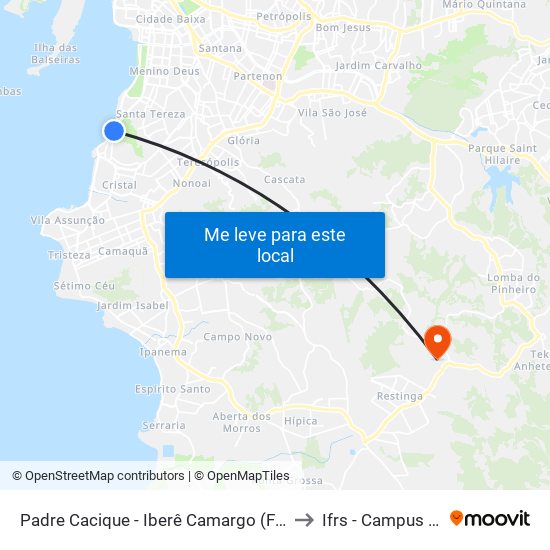 Padre Cacique - Iberê Camargo (Fora Do Corredor) to Ifrs - Campus Restinga map