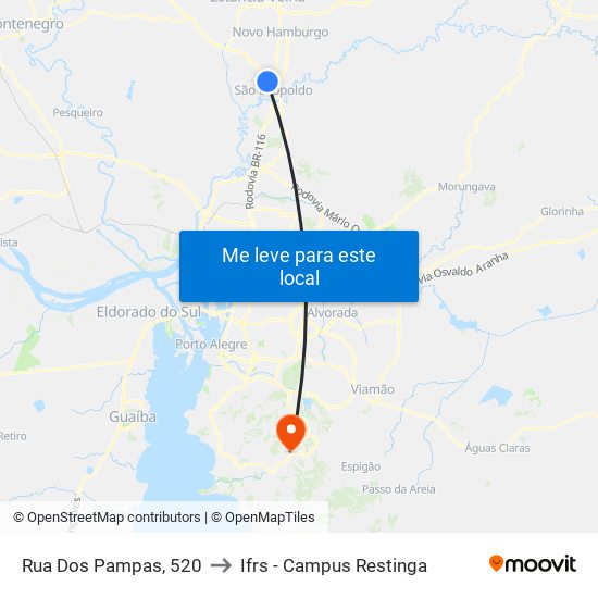 Rua Dos Pampas, 520 to Ifrs - Campus Restinga map