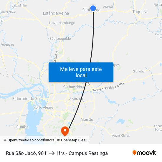 Rua São Jacó, 981 to Ifrs - Campus Restinga map