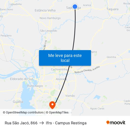 Rua São Jacó, 866 to Ifrs - Campus Restinga map