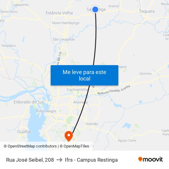 Rua José Seibel, 208 to Ifrs - Campus Restinga map