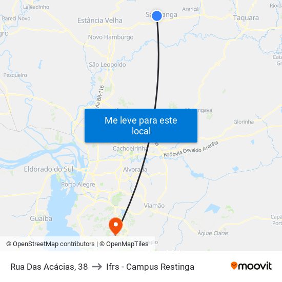 Rua Das Acácias, 38 to Ifrs - Campus Restinga map