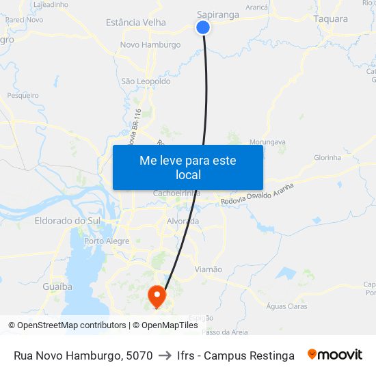 Rua Novo Hamburgo, 5070 to Ifrs - Campus Restinga map