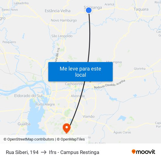 Rua Siberi, 194 to Ifrs - Campus Restinga map