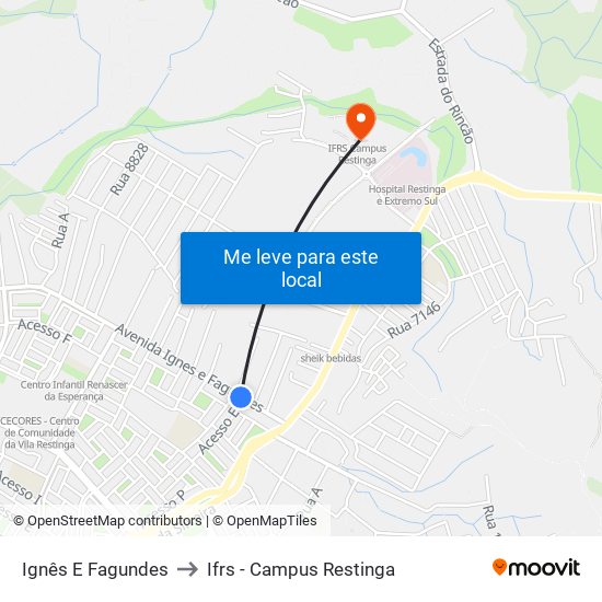 Ignês E Fagundes to Ifrs - Campus Restinga map