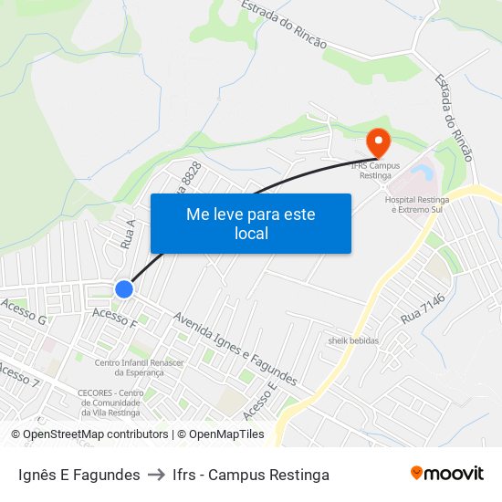 Ignês E Fagundes to Ifrs - Campus Restinga map