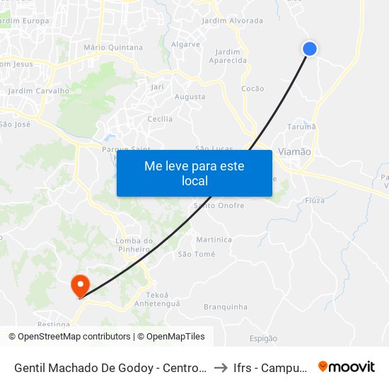 Gentil Machado De Godoy - Centro De Pesquisa Viamão to Ifrs - Campus Restinga map