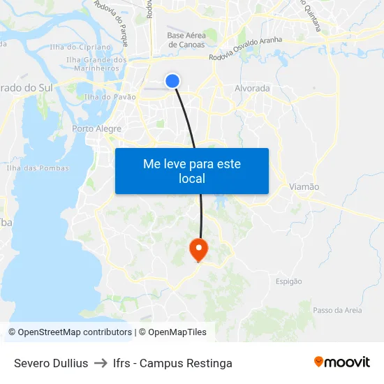 Severo Dullius to Ifrs - Campus Restinga map