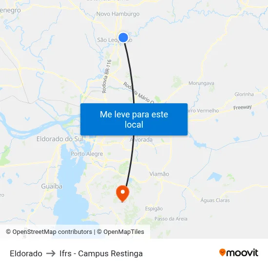 Eldorado to Ifrs - Campus Restinga map