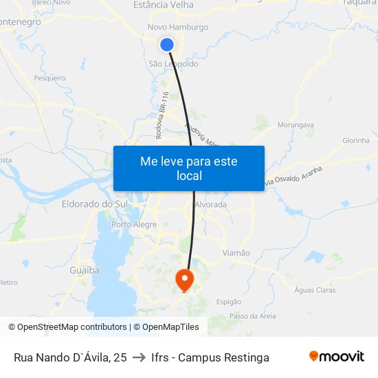 Rua Nando D`Ávila, 25 to Ifrs - Campus Restinga map