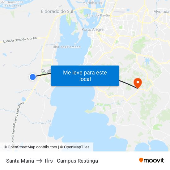 Santa Maria to Ifrs - Campus Restinga map