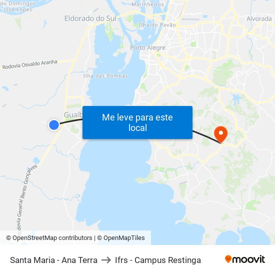 Santa Maria - Ana Terra to Ifrs - Campus Restinga map