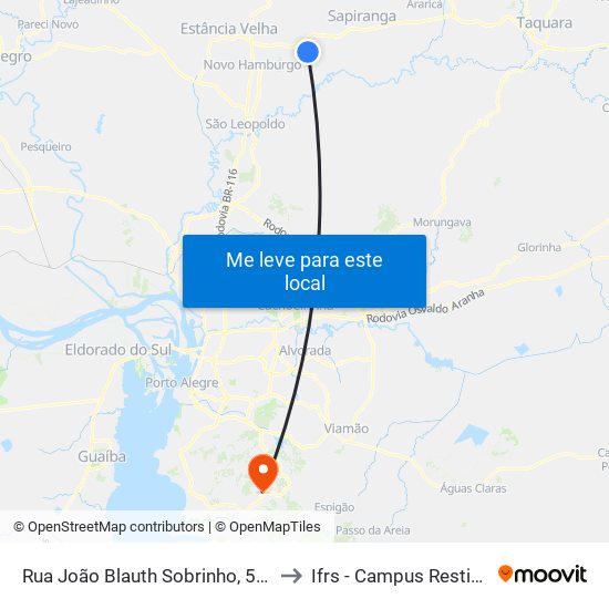 Rua João Blauth Sobrinho, 5370 to Ifrs - Campus Restinga map