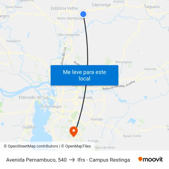 Avenida Pernambuco, 540 to Ifrs - Campus Restinga map