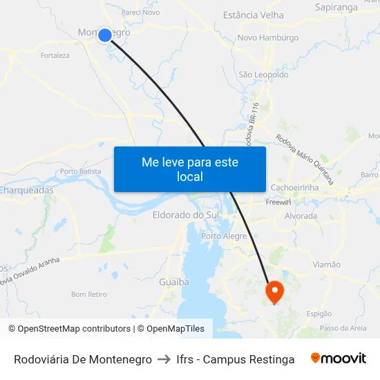 Rodoviária De Montenegro to Ifrs - Campus Restinga map
