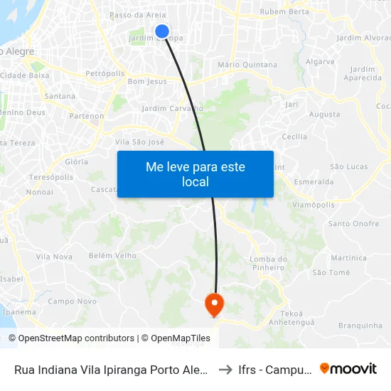Rua Indiana Vila Ipiranga Porto Alegre - Rs 91360-394 Brasil to Ifrs - Campus Restinga map