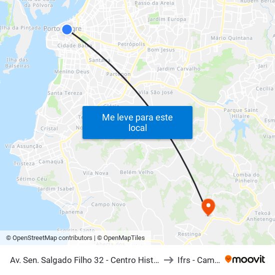 Av. Sen. Salgado Filho 32 - Centro Histórico Porto Alegre - Rs 90010-221 Brasil to Ifrs - Campus Restinga map