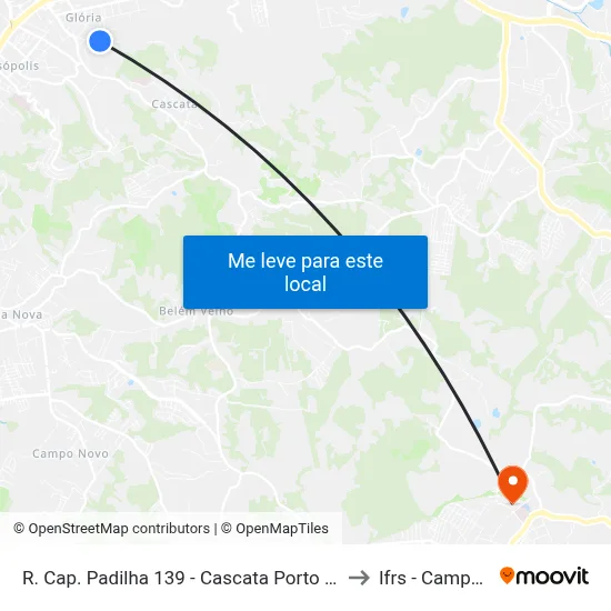 R. Cap. Padilha 139 - Cascata Porto Alegre - Rs 91710-100 Brasil to Ifrs - Campus Restinga map