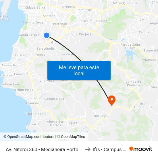 Av. Niterói 360 - Medianeira Porto Alegre - Rs Brasil to Ifrs - Campus Restinga map