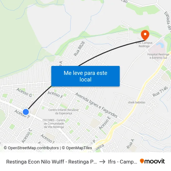 Restinga Econ Nilo Wulff - Restinga Porto Alegre - Rs 91793-430 Brasil to Ifrs - Campus Restinga map