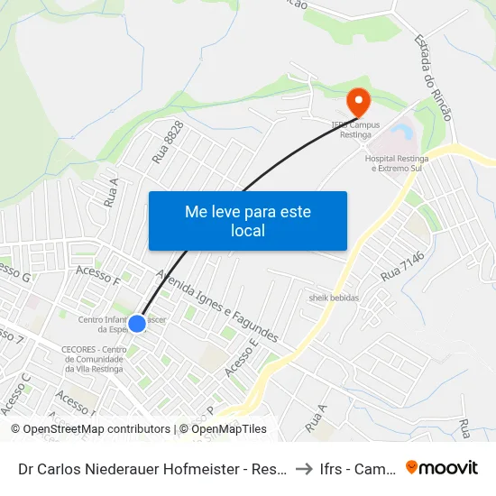 Dr Carlos Niederauer Hofmeister - Restinga Porto Alegre - Rs 91790-360 Brasil to Ifrs - Campus Restinga map