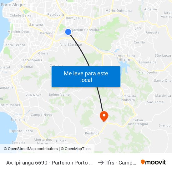 Av. Ipiranga 6690 - Partenon Porto Alegre - Rs 90610-000 Brasil to Ifrs - Campus Restinga map