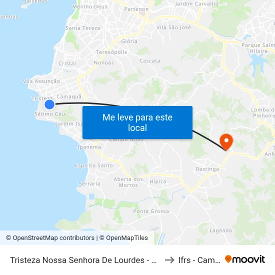 Tristeza Nossa Senhora De Lourdes - Tristeza Porto Alegre - Rs 91920-150 Brasil to Ifrs - Campus Restinga map