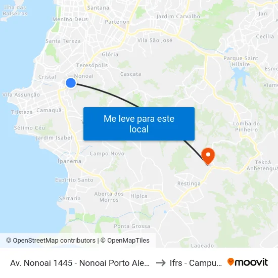 Av. Nonoai 1445 - Nonoai Porto Alegre - Rs 90830-390 Brasil to Ifrs - Campus Restinga map