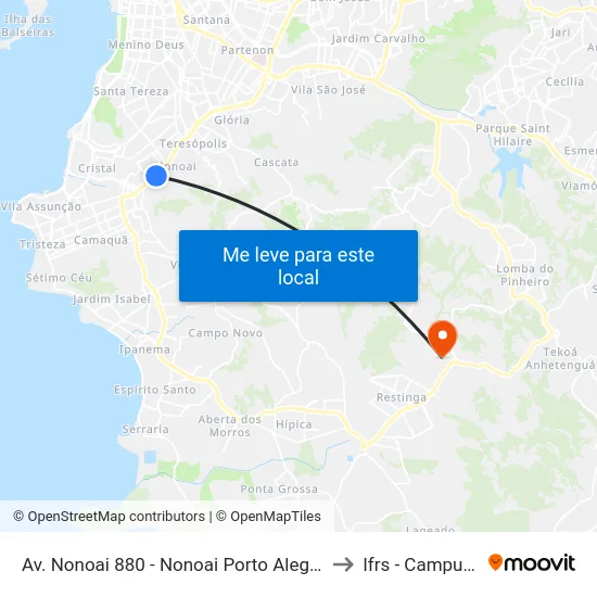 Av. Nonoai 880 - Nonoai Porto Alegre - Rs 91720-000 Brasil to Ifrs - Campus Restinga map