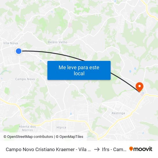 Campo Novo Cristiano Kraemer - Vila Nova Porto Alegre - Rs 91750-060 Brasil to Ifrs - Campus Restinga map