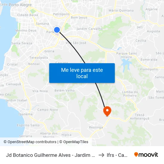 Jd Botanico Guilherme Alves - Jardim Botânico Porto Alegre - Rs 90690-300 Brasil to Ifrs - Campus Restinga map