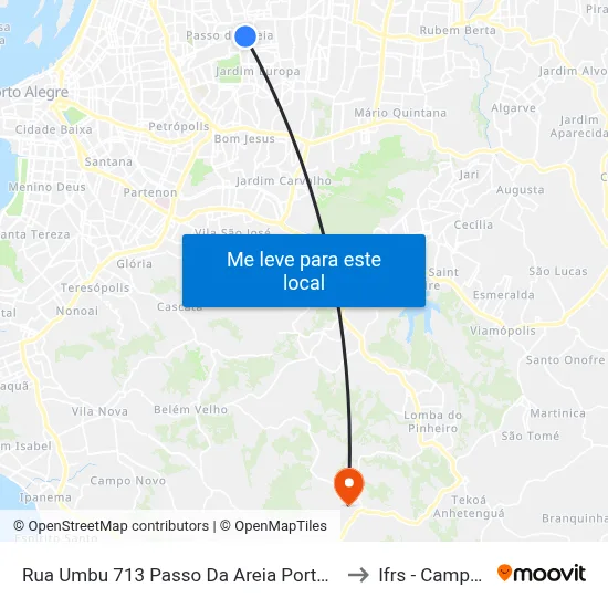 Rua Umbu 713 Passo Da Areia Porto Alegre - Rs 91350-100 Brasil to Ifrs - Campus Restinga map