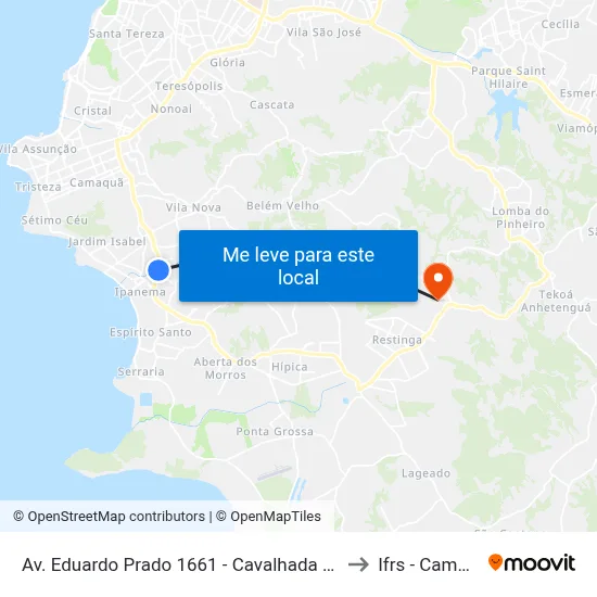 Av. Eduardo Prado 1661 - Cavalhada Porto Alegre - Rs 91751-000 Brasil to Ifrs - Campus Restinga map
