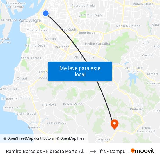 Ramiro Barcelos - Floresta Porto Alegre - Rs 90035-005 Brasil to Ifrs - Campus Restinga map