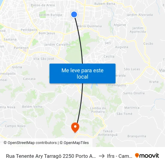 Rua Tenente Ary Tarragô 2250 Porto Alegre - Rio Grande Do Sul 91225-001 Brasil to Ifrs - Campus Restinga map