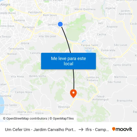 Um Cefer Um - Jardim Carvalho Porto Alegre - Rs 91430-035 Brasil to Ifrs - Campus Restinga map