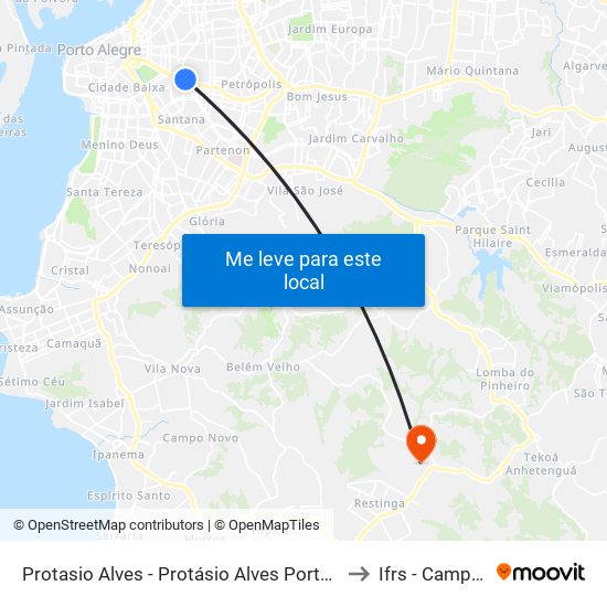 Protasio Alves - Protásio Alves Porto Alegre - Rs 90420-160 Brasil to Ifrs - Campus Restinga map