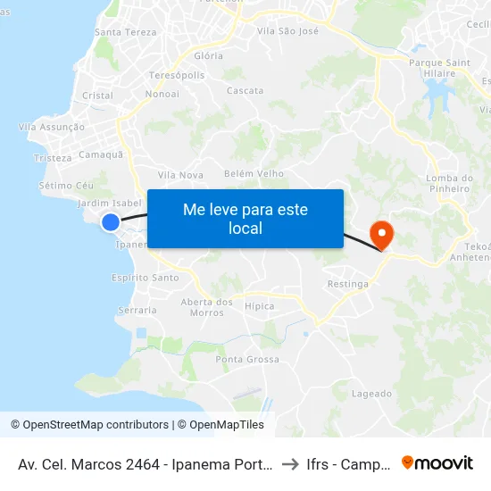 Av. Cel. Marcos 2464 - Ipanema Porto Alegre - Rs 91760-000 Brasil to Ifrs - Campus Restinga map