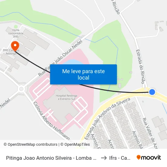Pitinga Joao Antonio Silveira - Lomba Do Pinheiro Porto Alegre - Rs 91790-400 Brasil to Ifrs - Campus Restinga map