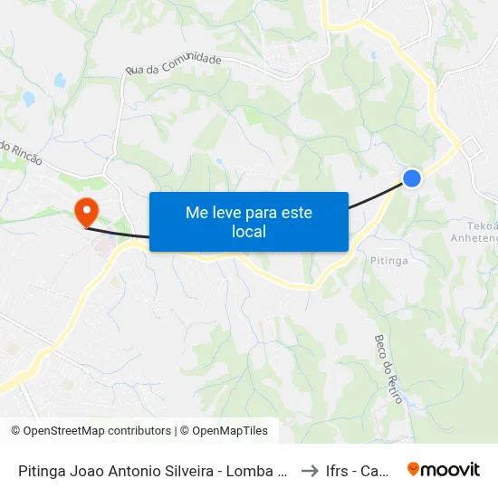 Pitinga Joao Antonio Silveira - Lomba Do Pinheiro Porto Alegre - Rs 91790-400 Brasil to Ifrs - Campus Restinga map