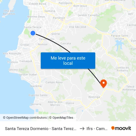 Santa Tereza Dormenio - Santa Tereza Porto Alegre - Rs 90840-100 Brasil to Ifrs - Campus Restinga map