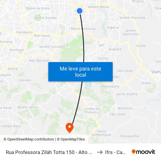 Rua Professora Ziláh Totta 150 - Alto Petrópolis Porto Alegre - Rs 91240-500 Brasil to Ifrs - Campus Restinga map