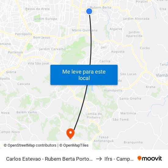 Carlos Estevao - Rubem Berta Porto Alegre - Rs 91240-001 Brasil to Ifrs - Campus Restinga map