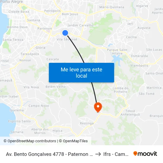 Av. Bento Gonçalves 4778 - Paternon Porto Alegre - Rs 91540-000 Brasil to Ifrs - Campus Restinga map