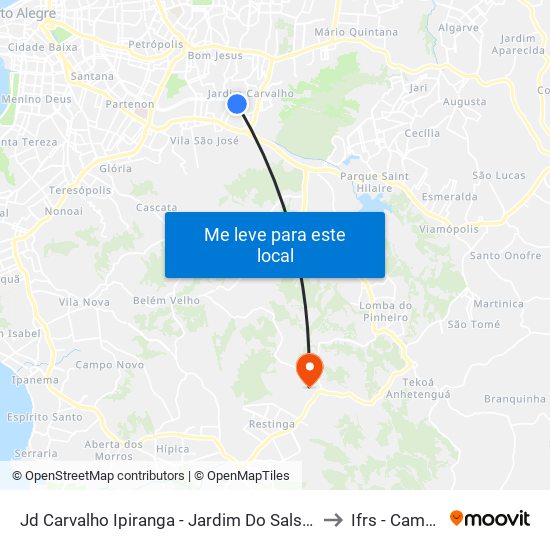 Jd Carvalho Ipiranga - Jardim Do Salso Porto Alegre - Rs 91530-110 Brasil to Ifrs - Campus Restinga map