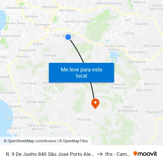 R. 9 De Junho 840 São José Porto Alegre - Rio Grande Do Sul 91520-610 Brasil to Ifrs - Campus Restinga map