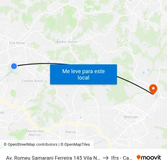 Av. Romeu Samarani Ferreira 145 Vila Nova Porto Alegre - Rio Grande Do Sul 91750-740 Brasil to Ifrs - Campus Restinga map