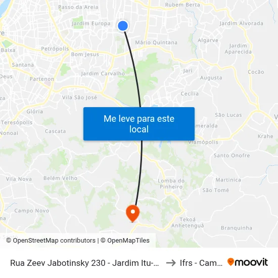 Rua Zeev Jabotinsky 230 - Jardim Itu-Sabará Porto Alegre - Rs 91220-510 Brasil to Ifrs - Campus Restinga map